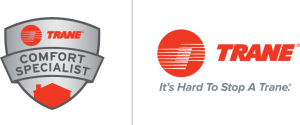 Trane Comfort Specialist badge and Trane logo