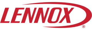 Lennox logo with red wordmark and sweeping curve design