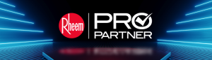 Rheem Pro Partner badge with red Rheem logo